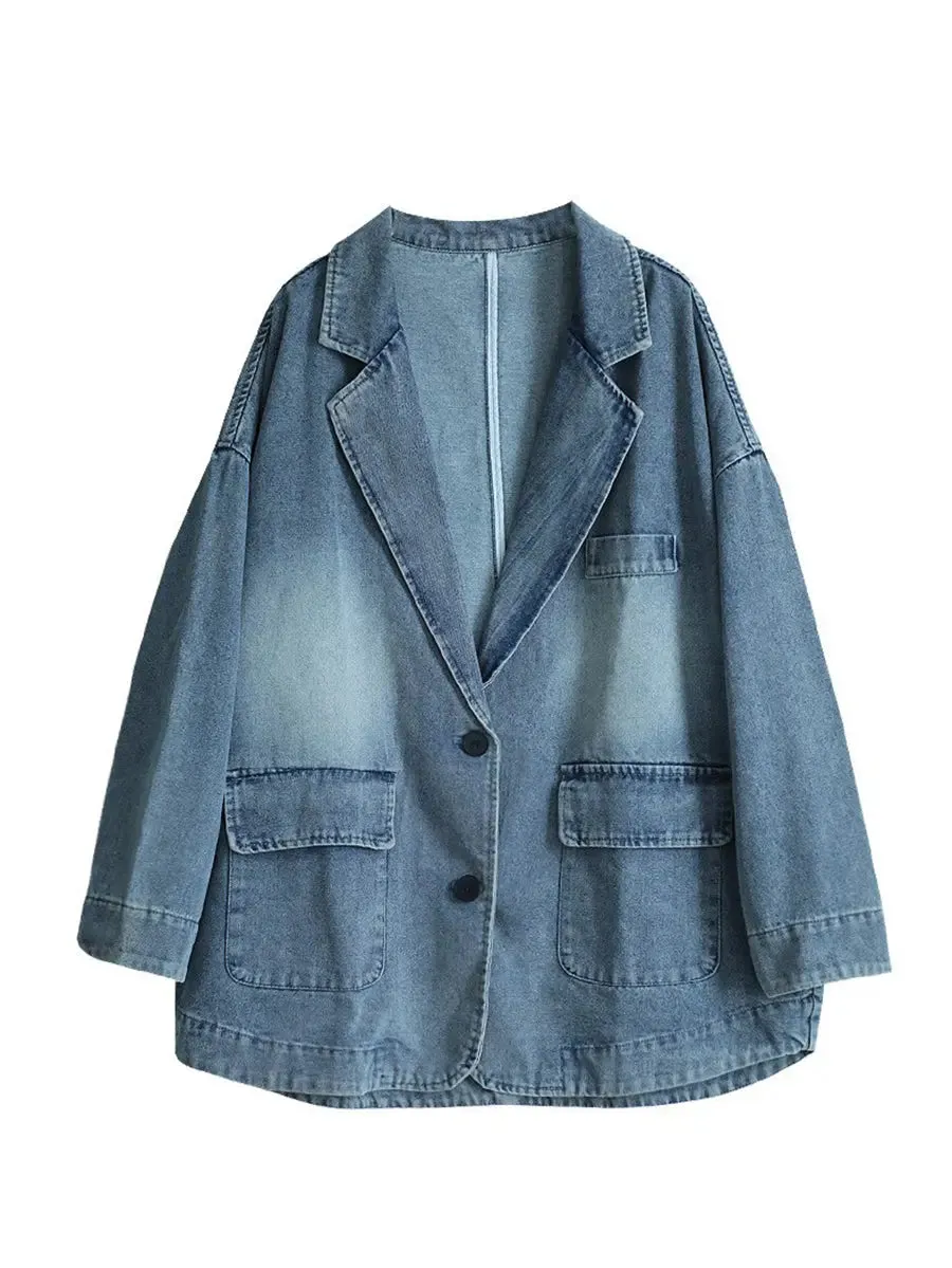 Women Washed Denim Spliced Coat