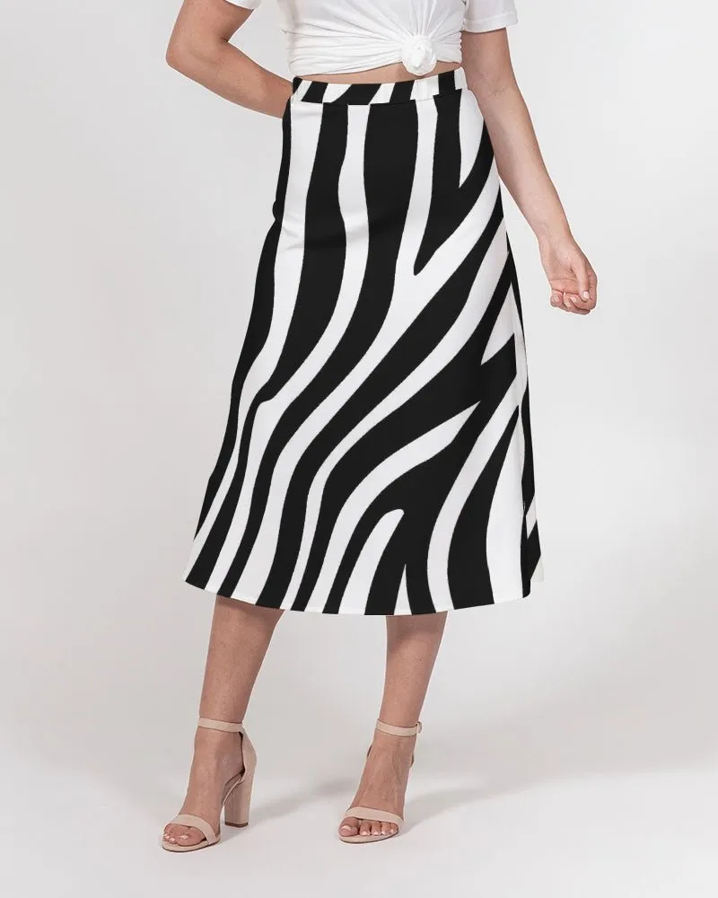 Women's A-Line Midi Skirt Zebra