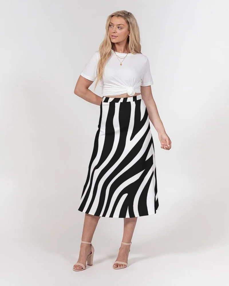 Women's A-Line Midi Skirt Zebra