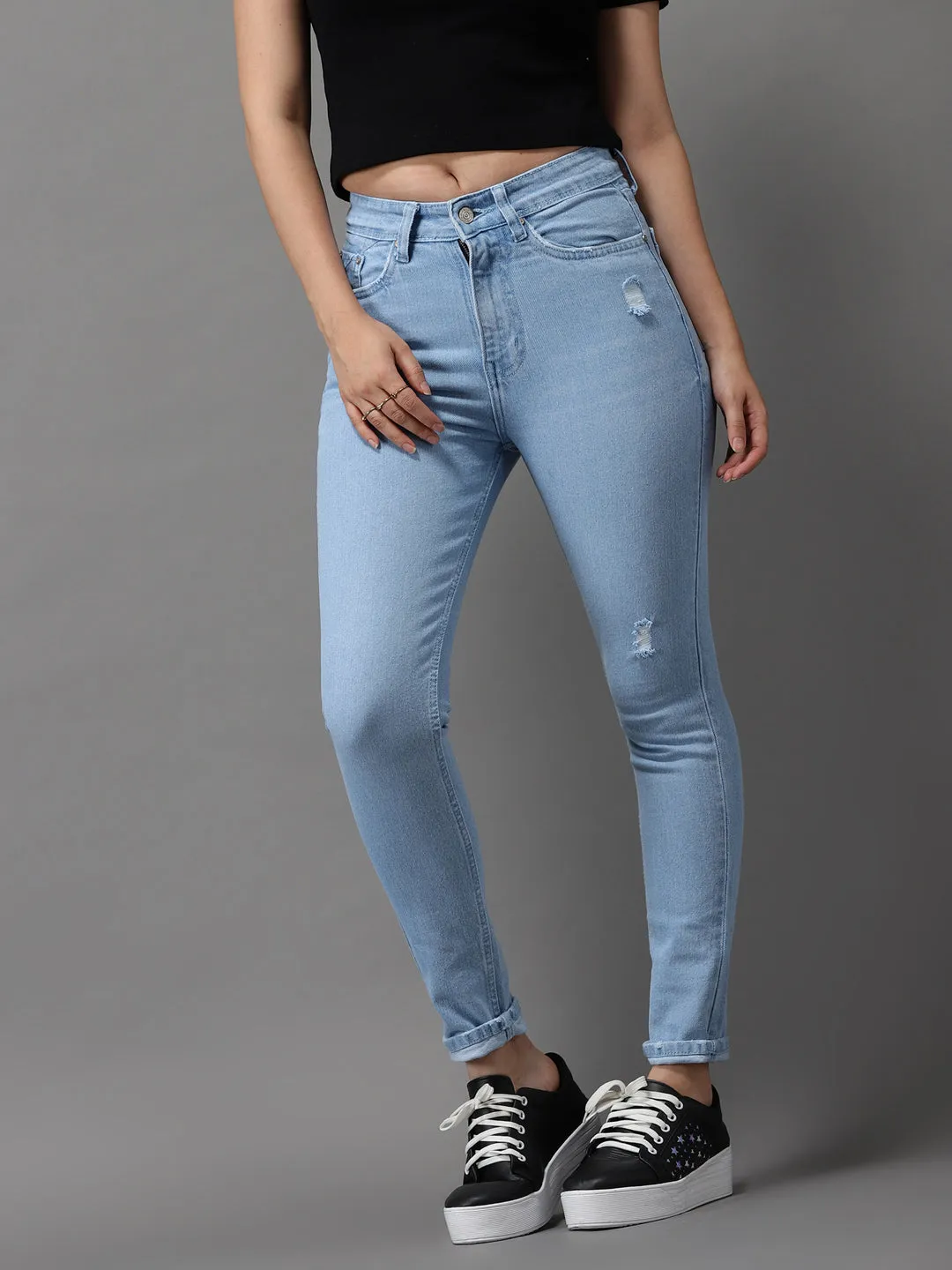 Women's Blue Solid Skinny Fit Denim Jeans