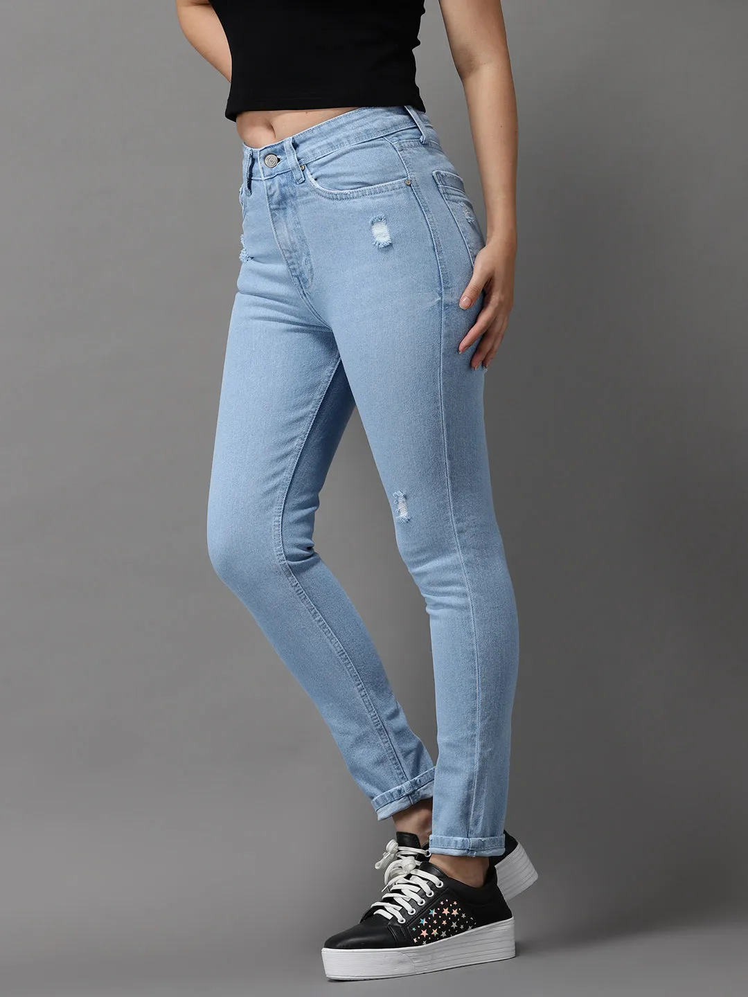 Women's Blue Solid Skinny Fit Denim Jeans