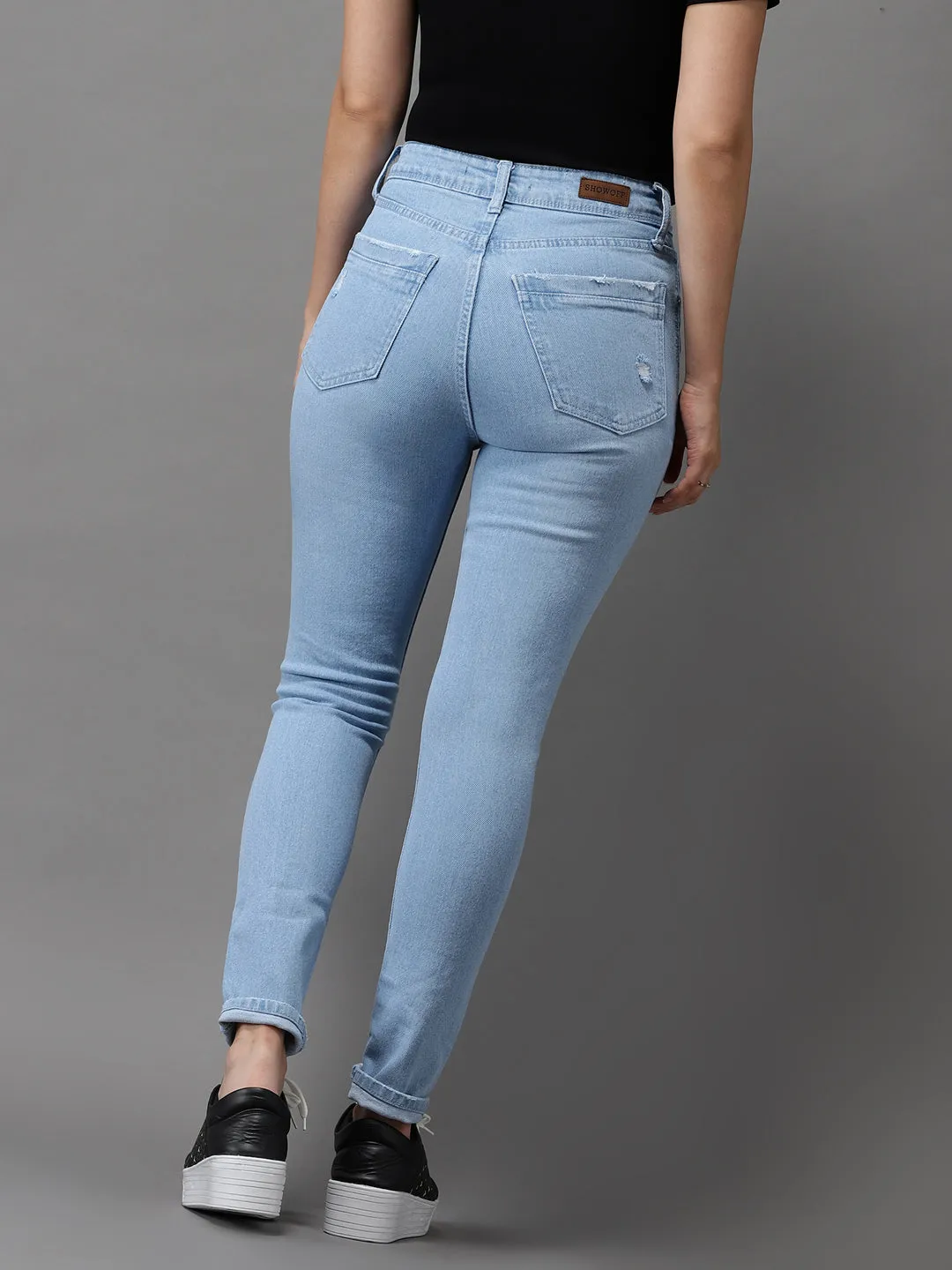 Women's Blue Solid Skinny Fit Denim Jeans