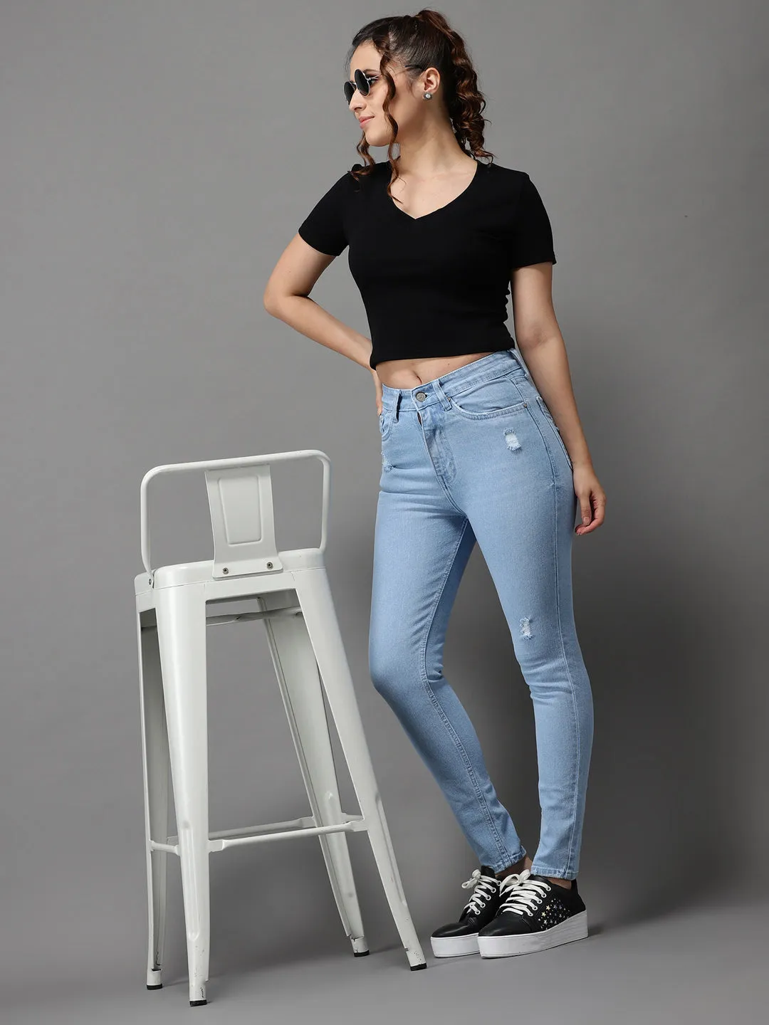 Women's Blue Solid Skinny Fit Denim Jeans