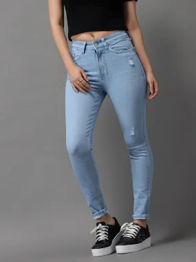 Women's Blue Solid Skinny Fit Denim Jeans