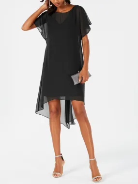 Women's Plain Solid Chiffon Dress,Black