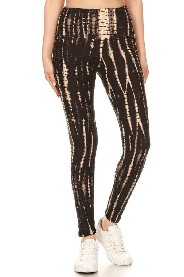 Yoga Waist 5" Tie Dye Brown Print Leggings