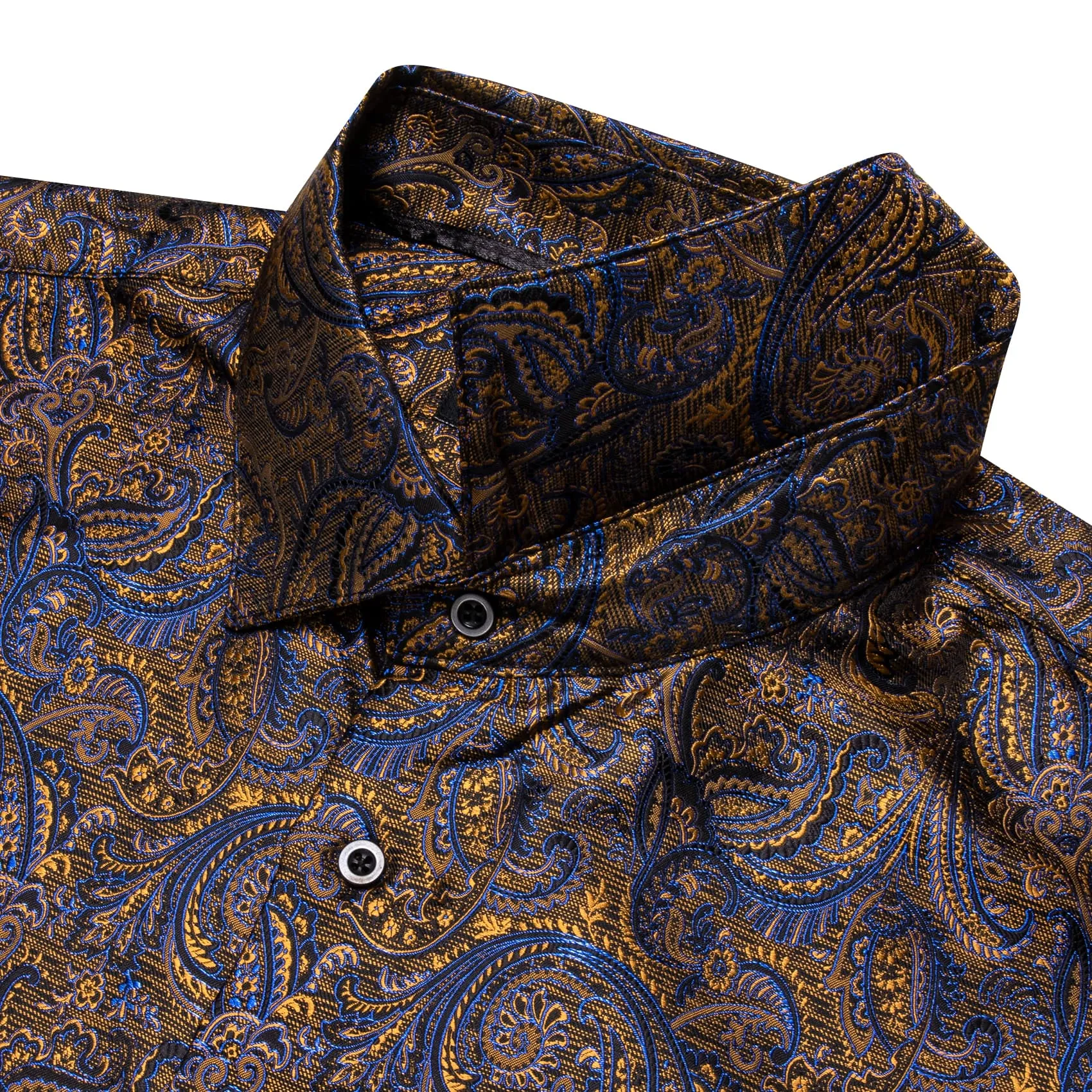 YourTies Long Shirt Brown Blue Yellow Jacquard Button Silk Dress Shirt