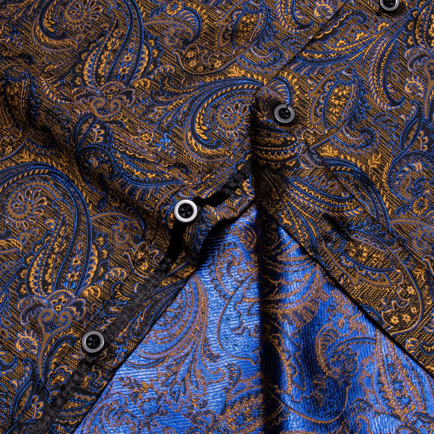 YourTies Long Shirt Brown Blue Yellow Jacquard Button Silk Dress Shirt