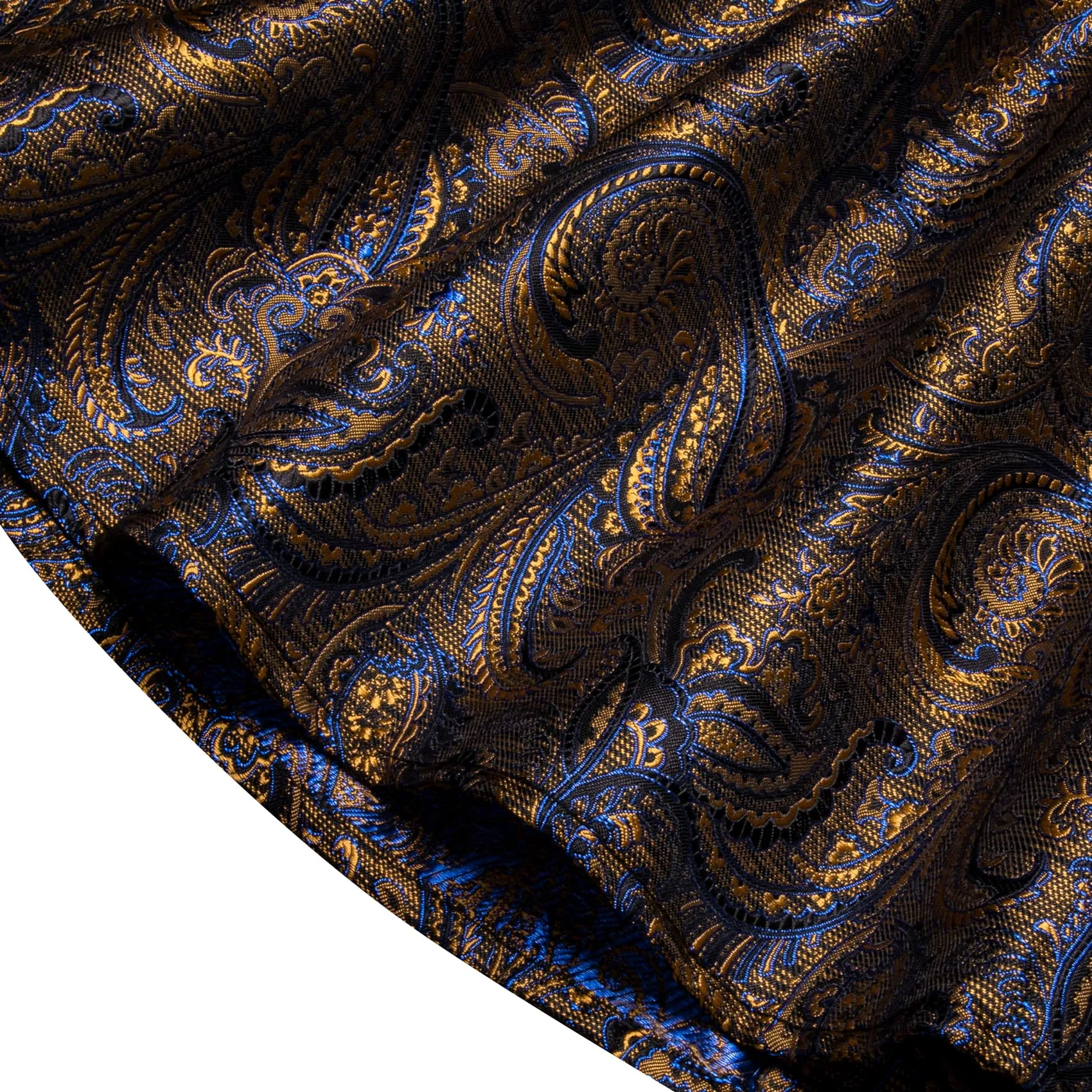 YourTies Long Shirt Brown Blue Yellow Jacquard Button Silk Dress Shirt