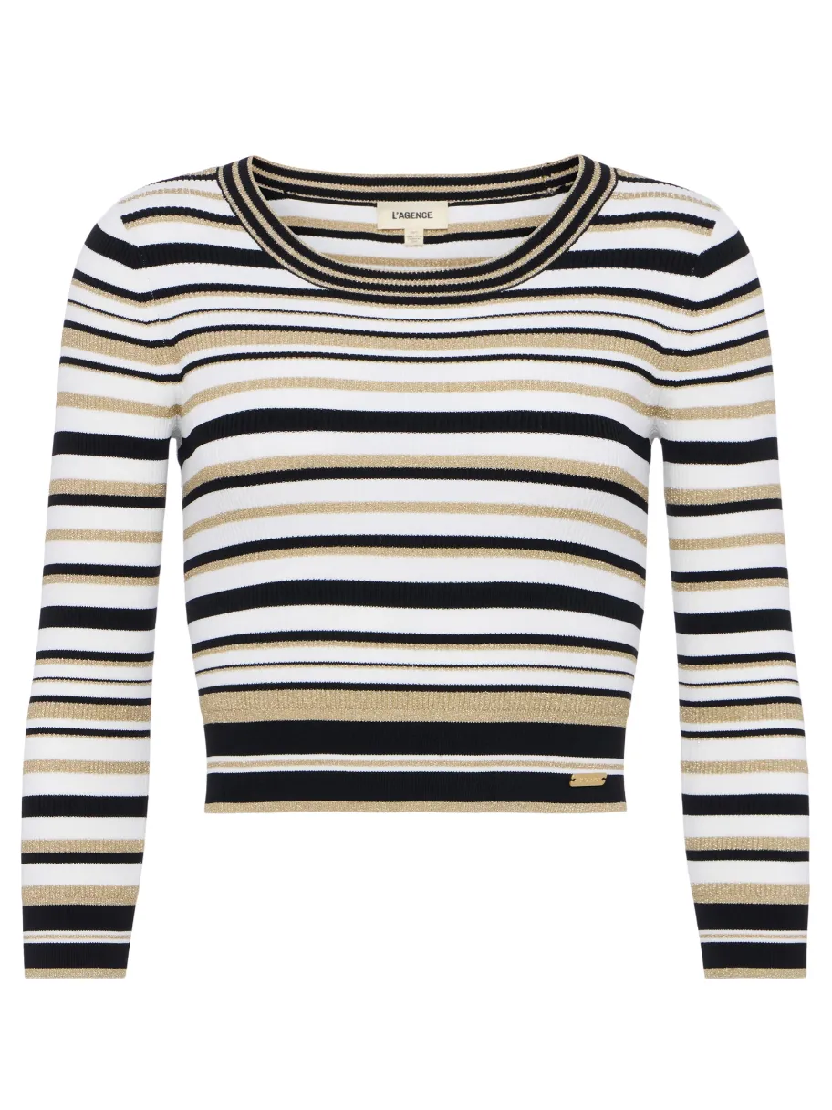 Yukio Striped Crop Crew Sweater in  Multi Stripe