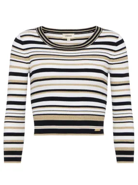Yukio Striped Crop Crew Sweater in  Multi Stripe