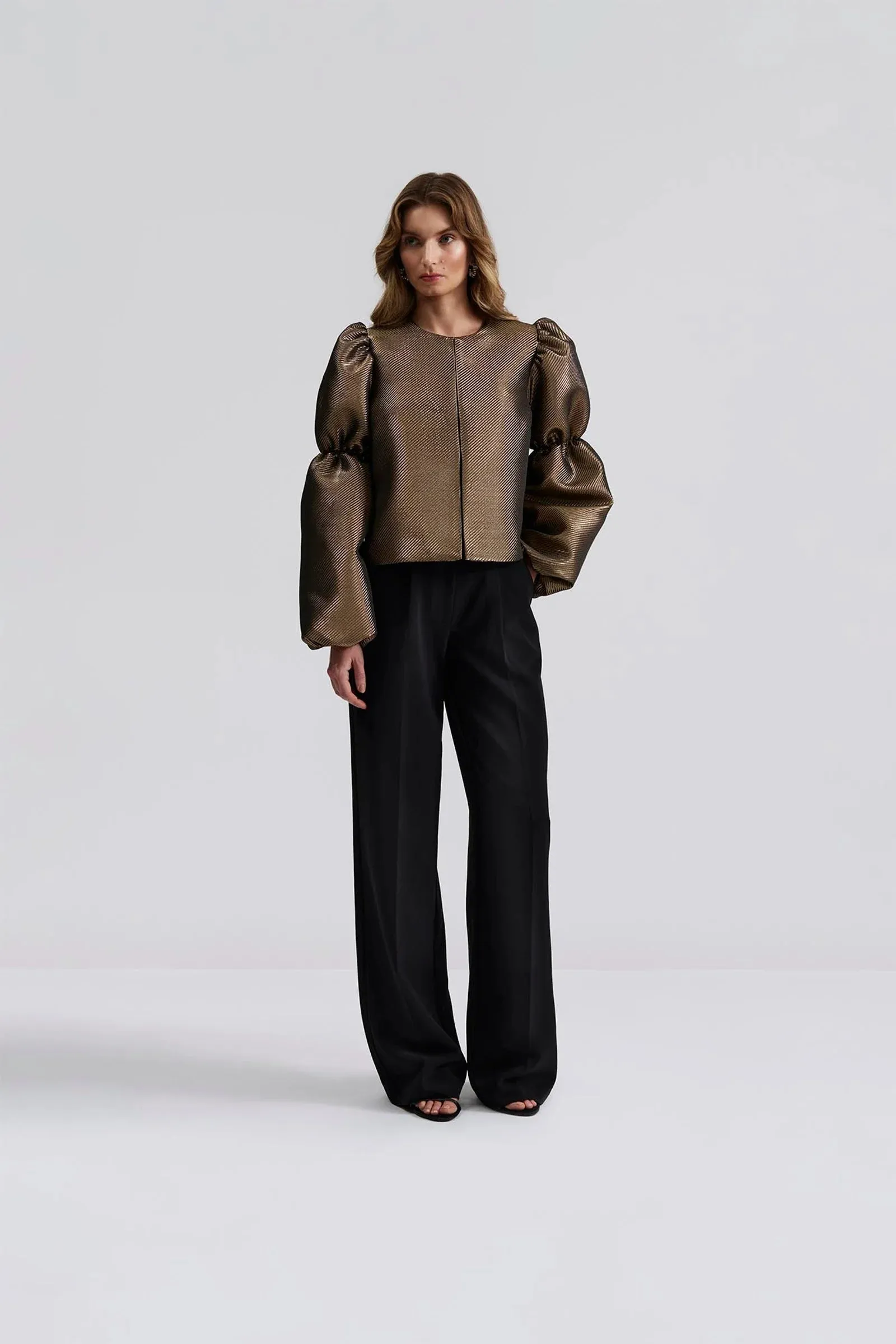 Zoey Double Puff Blouse Gold Metallic