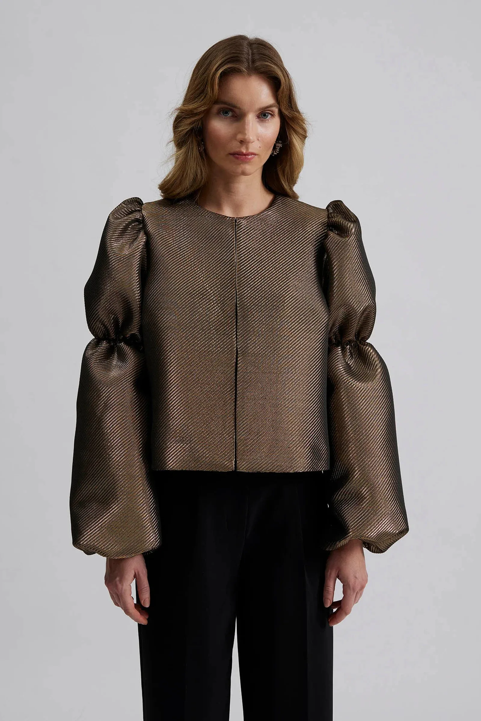 Zoey Double Puff Blouse Gold Metallic